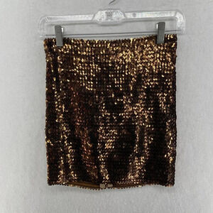 Asos Skirt Women's Sz 6 Gold Sequin Mini Bandage High-Rise Elastic Waist Stretch